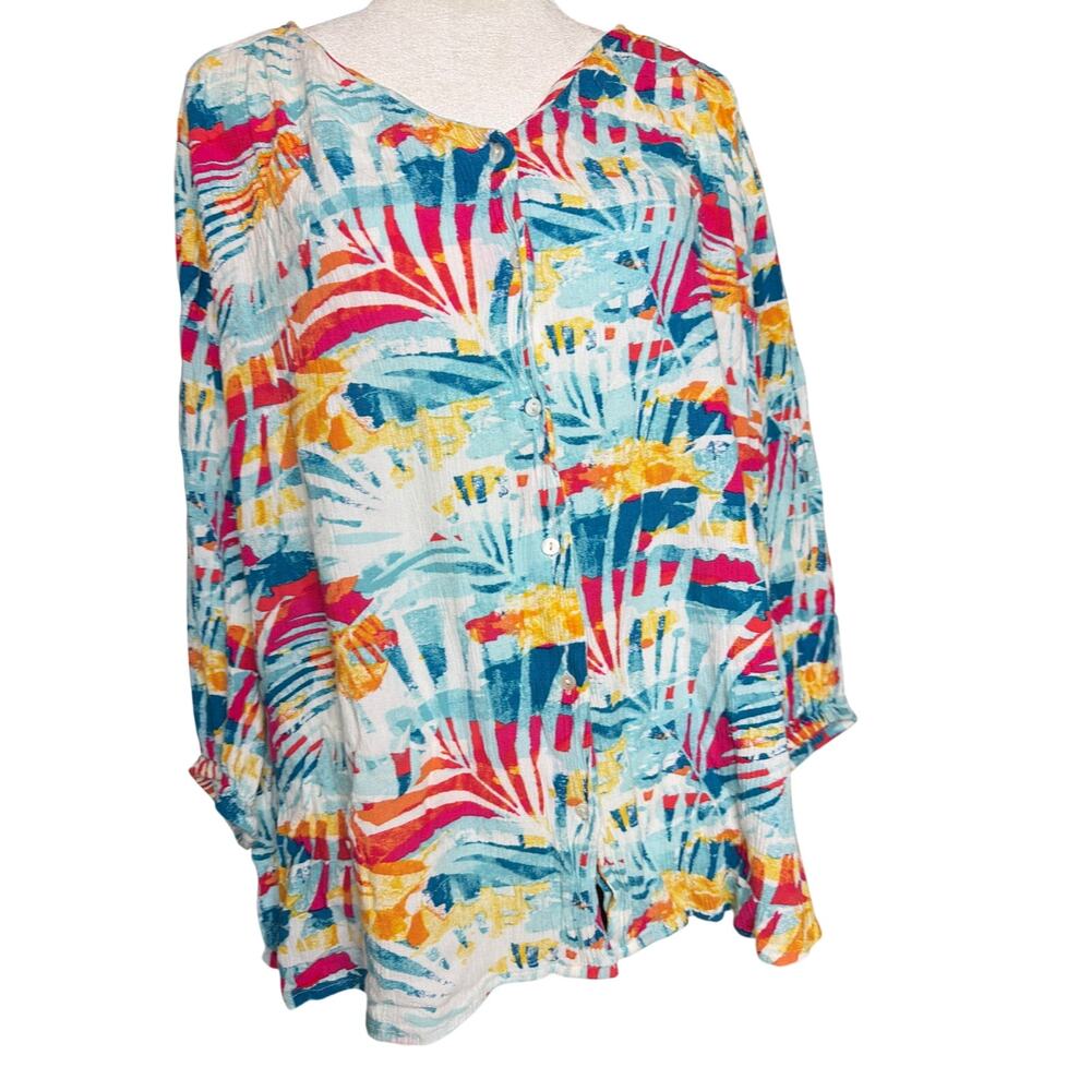 Chico’s Artsy Boho Blouse Women’s XL Multicolor Retro 90s Y2K Beach Top